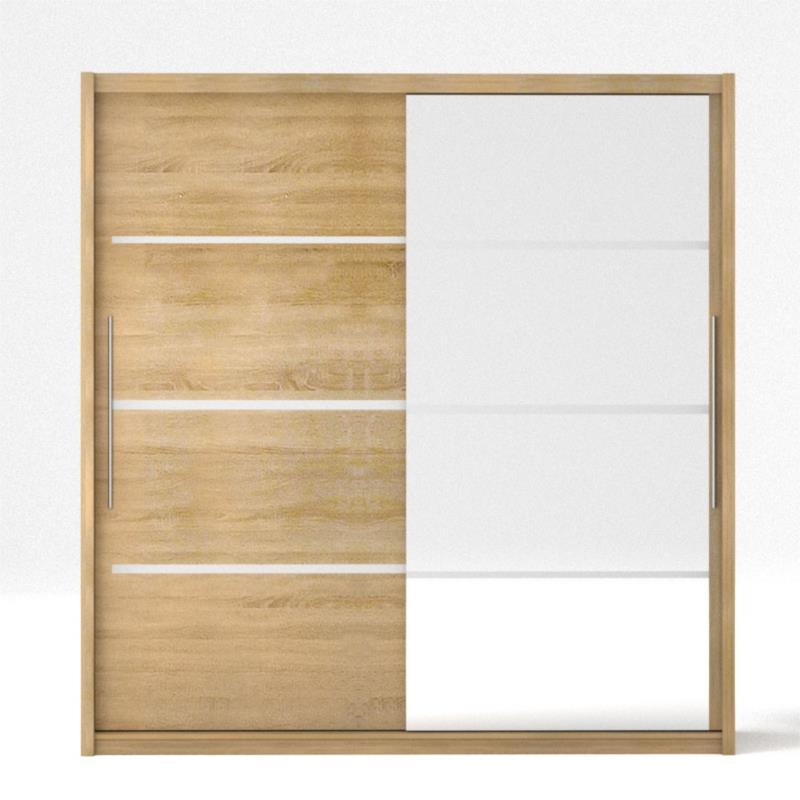 Ντουλάπα "ILONA" δίφυλλη με συρόμενες πόρτες και καθρέφτη σε χρώμα δρυς 180x61x215