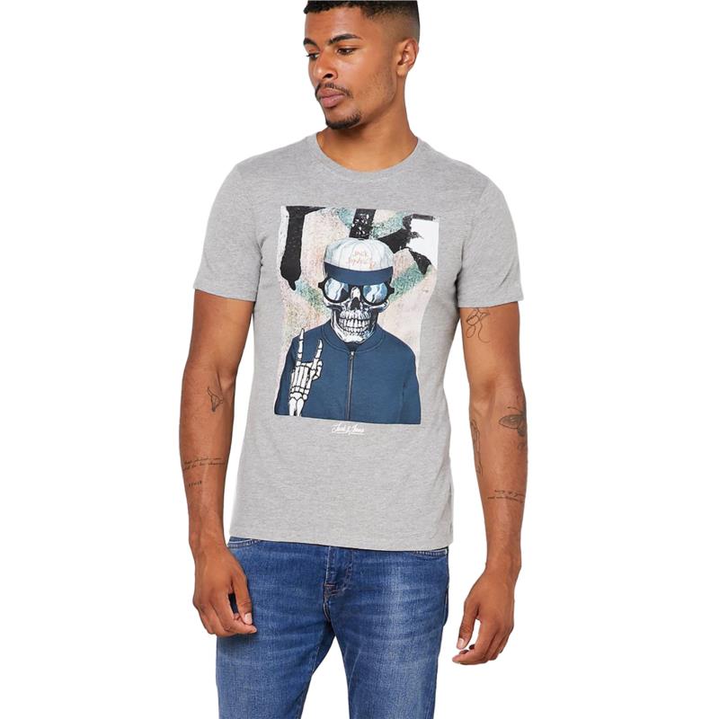 JACK & JONES ανδρικό Τ-shirt με στάμπα - 12159041 - Γκρι