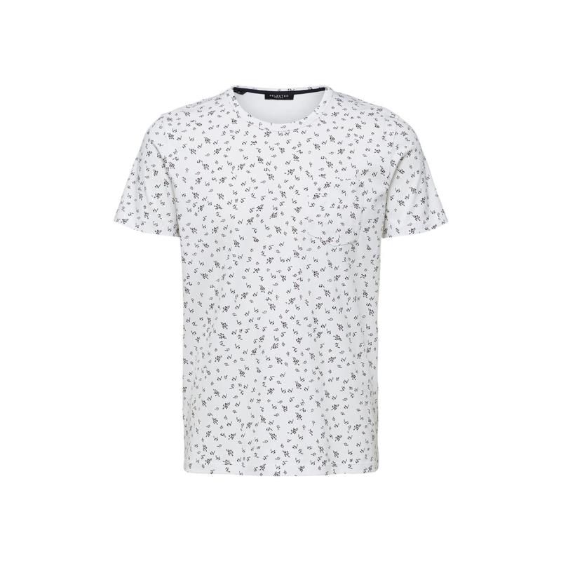 Selected ανδρικό Τ-shirt με μικροσχέδια - 16068479 - Λευκό