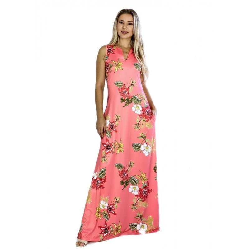 Maxi φόρεμα αμάνικο - Σομόν floral