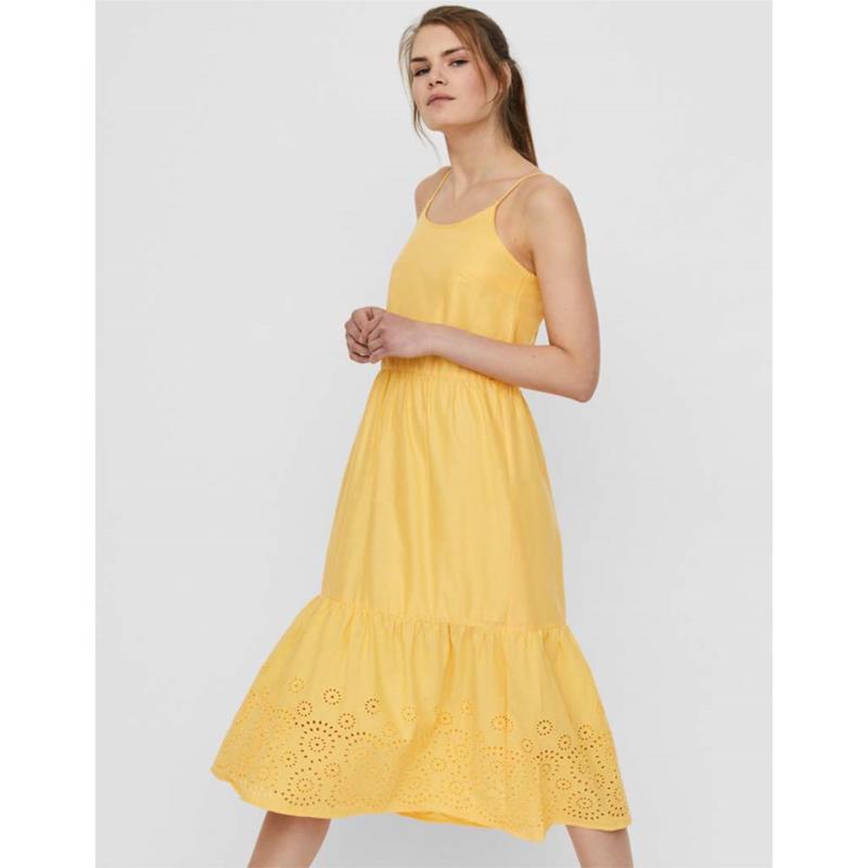 romantic broderie φόρεμα Vero moda yellow Halo