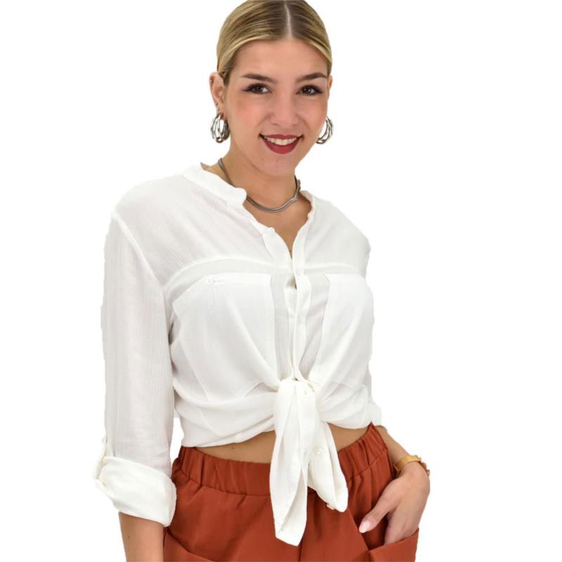 Γυναικείο πουκάμισο μονόχρωμο Λευκό 5611