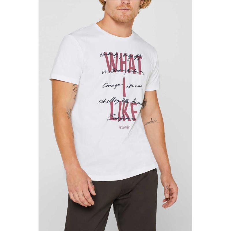 Esprit ανδρικό T-shirt κοντομάνικο με letter print - 089EE2K020 - Λευκό