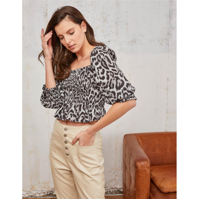 Leopard μπλούζα με τετράγωνη λαιμόκοψη - Γκρι