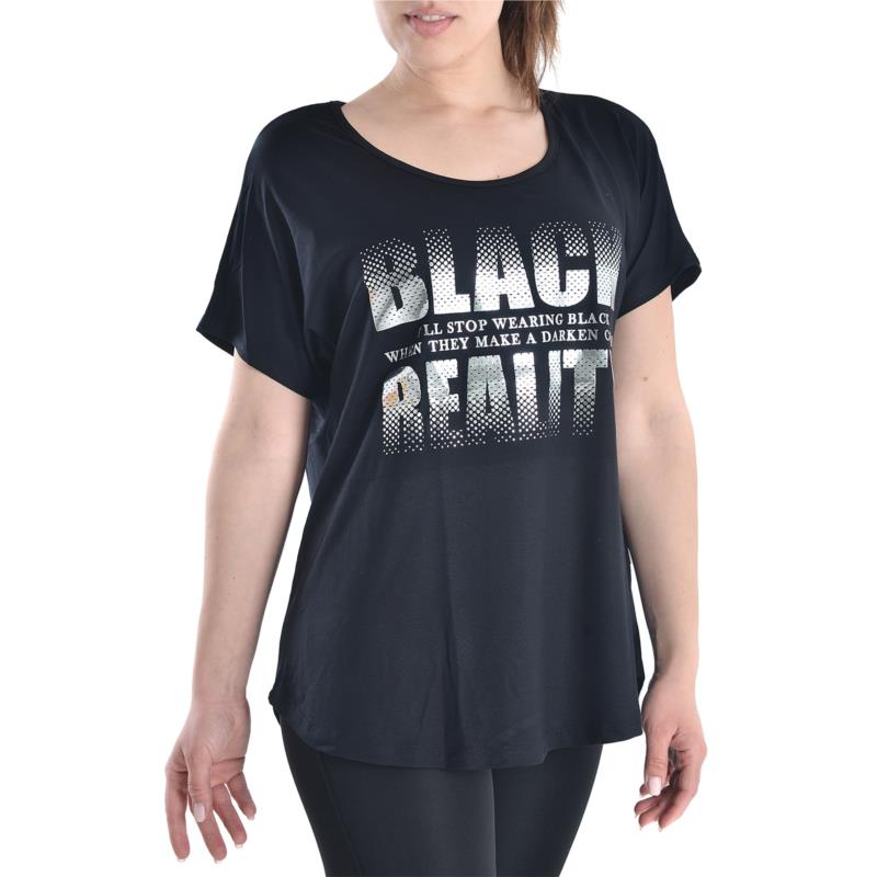 Γυναικείο μπλουζάκι ριχτό σε μαύρο χρώμα
