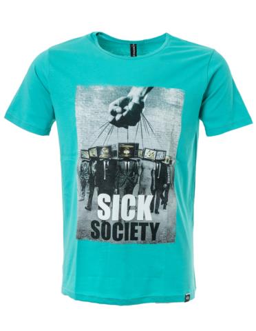 Ανδρικό t-shirt με στάμπα σε πετρόλ ανοιχτό χρώμα