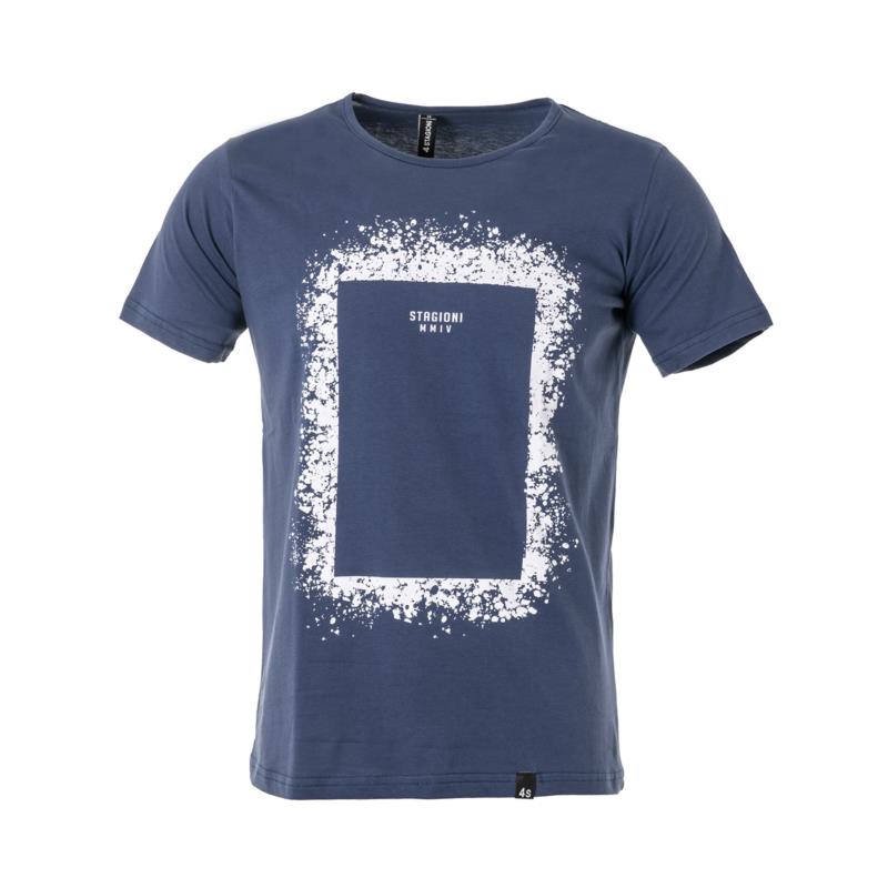 Ανδρικό t-shirt με στάμπα σε μπλε τζιν χρώμα