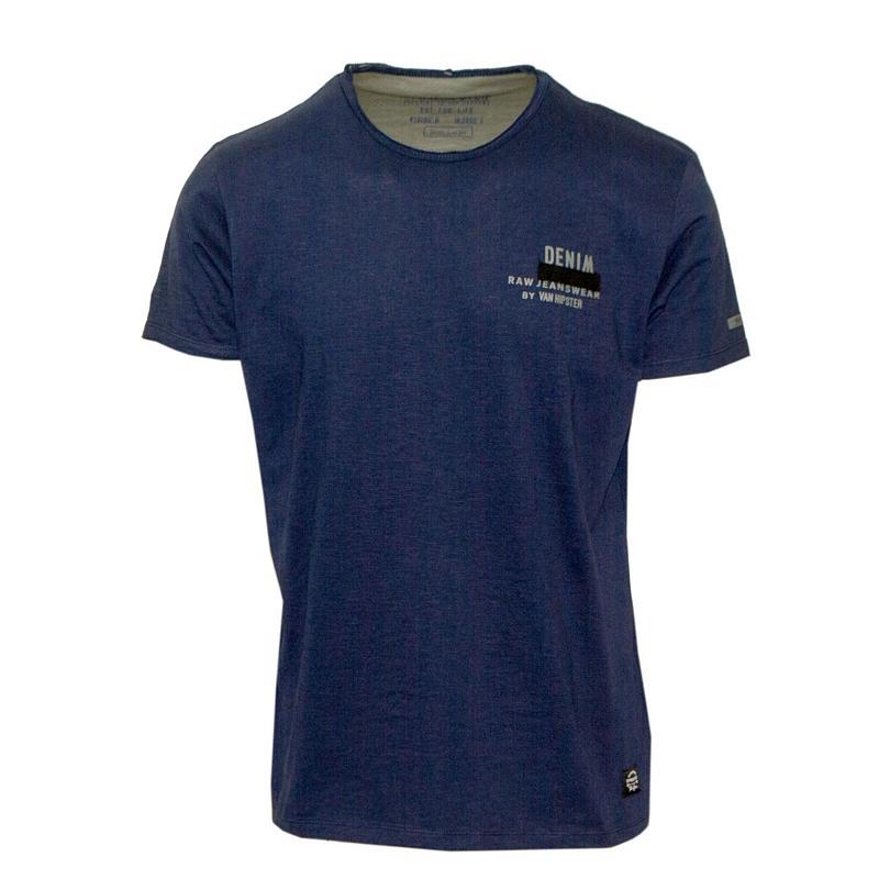 71505-03 Ανδρικό T-shirt με διακριτικό τύπωμα - Μπλέ Navy-Μπλε