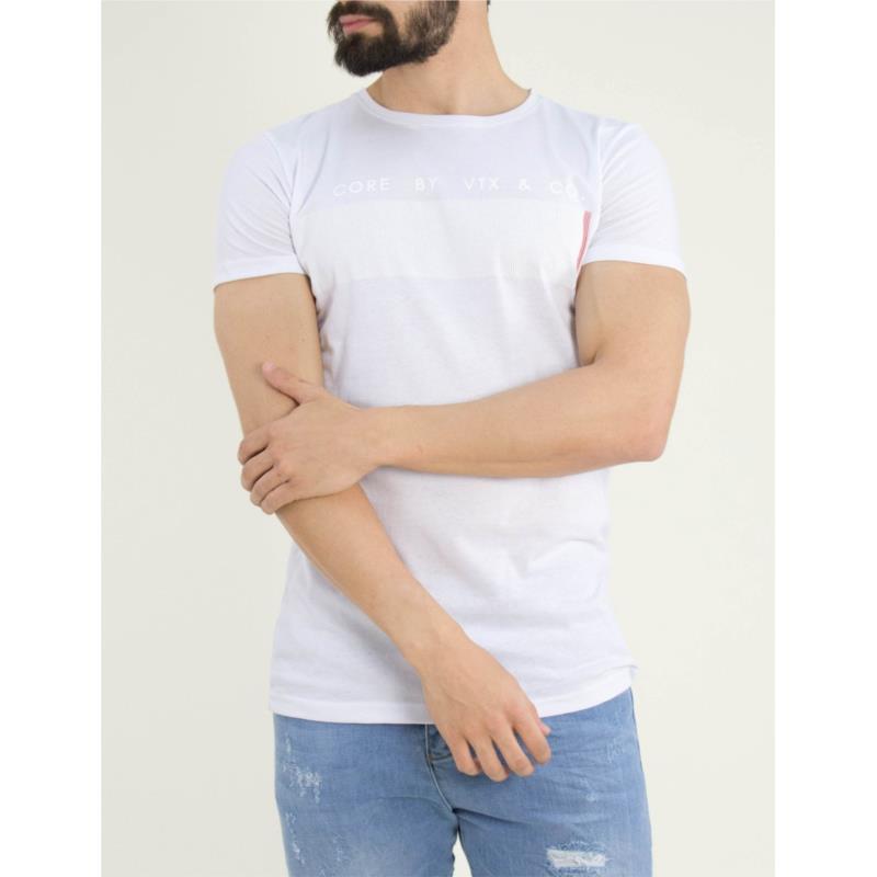 Ανδρικό λευκό βαμβακερό t-shirt τύπωμα Vortex 03651