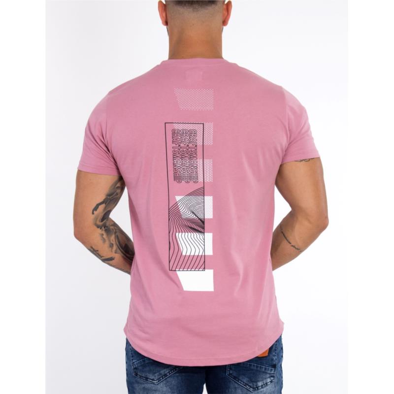 Ανδρικό ροζ βαμβακερό T-shirt στάμπα στην πλάτη Everbest 20911L