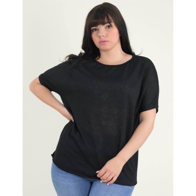 Γυναικεία μαύρη μονόχρωμη κοντομάνικη μπλούζα Plus Size 31721
