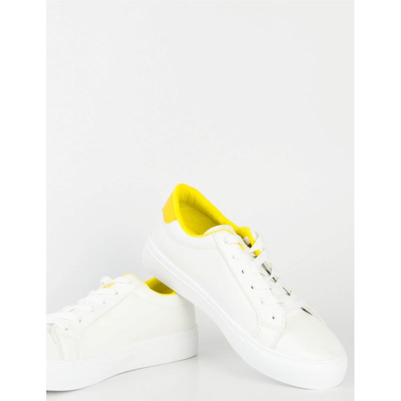 Γυναικεία λευκά κίτρινο Sneakers δερματίνη χαμηλά BO55T