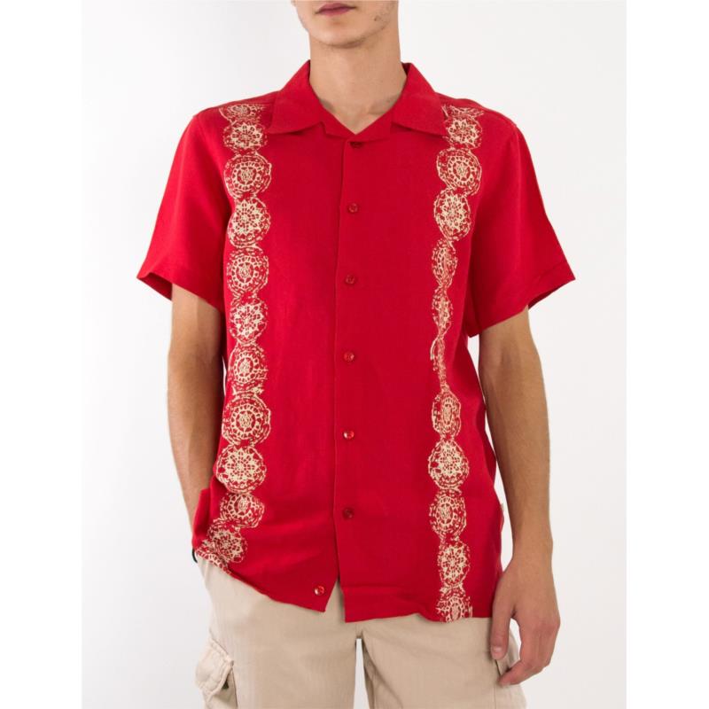 Ανδρικό κόκκινο λινό πουκάμισο με τύπωμα STK1038