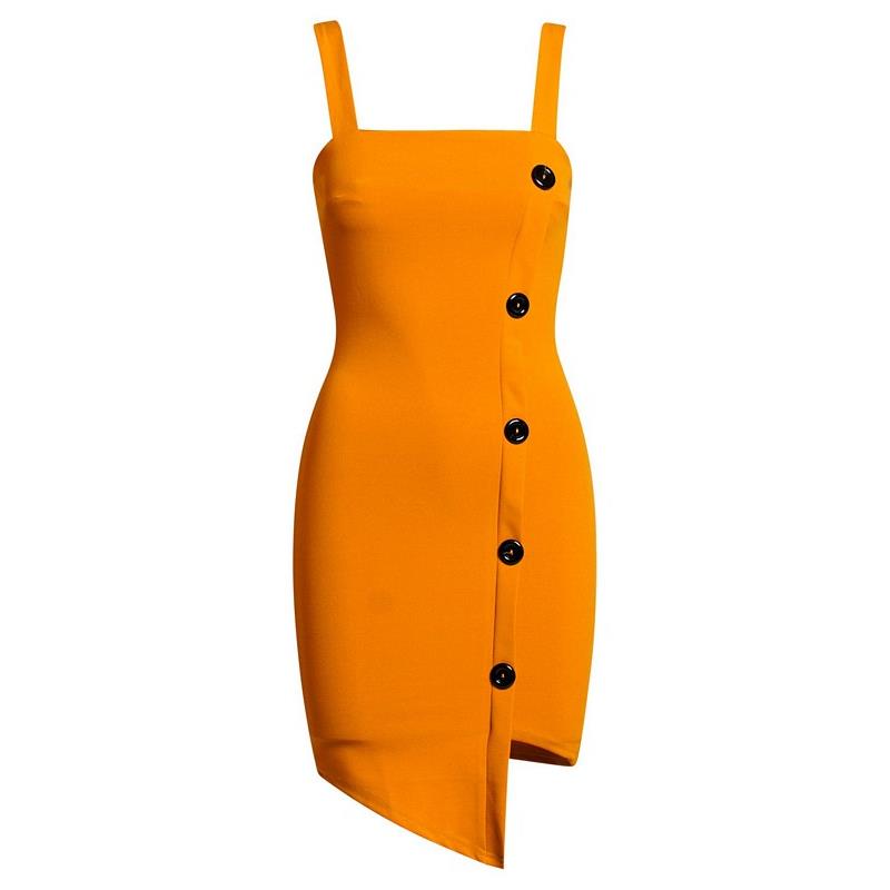Μίνι φόρεμα με κουμπιά στο πλάϊ - Μουσταρδί 52581-Πορτοκαλί
