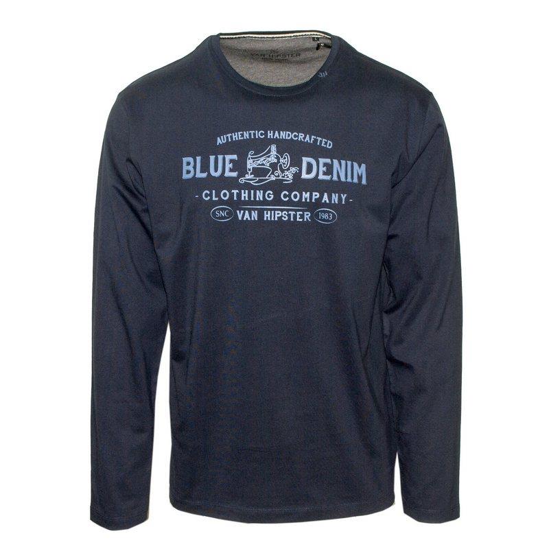 71440-03 Ανδρική μακρυμάνικη μπλούζα με τύπωμα - μπλέ navy-Μπλε