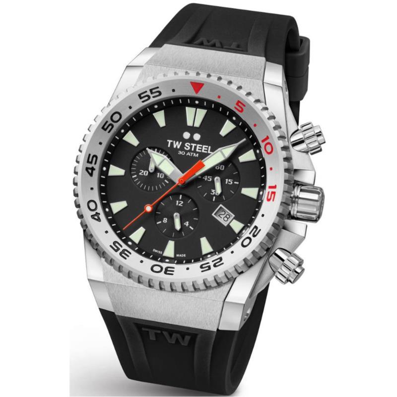 TW STEEL Ace Diver Limited Edition Chronograph - ACE400, Silver case with Black Rubber Strap