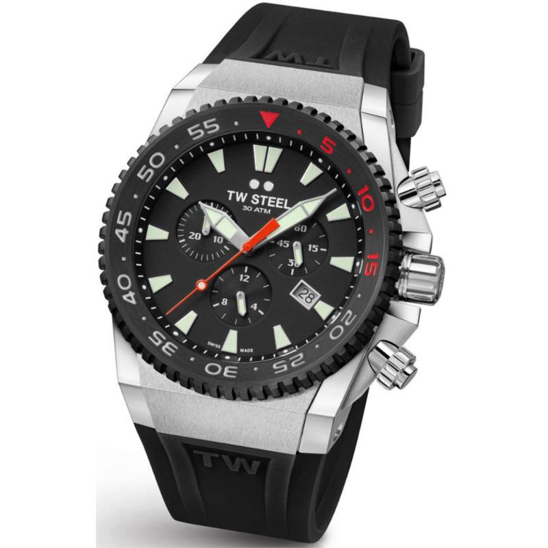 TW STEEL Ace Diver Limited Edition Chronograph - ACE401, Silver case with Black Rubber Strap