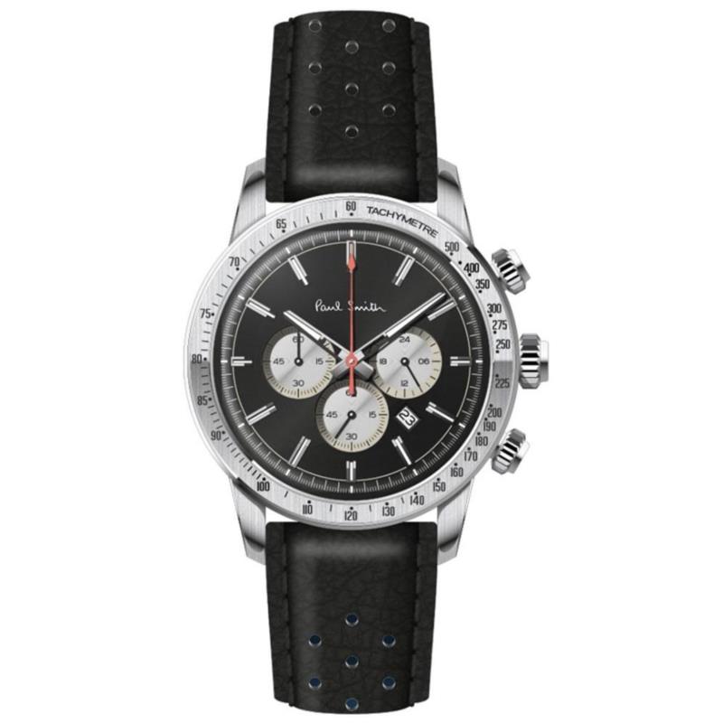 PAUL SMITH Chronograph - PS0110001, Silver case with Black Leather Strap