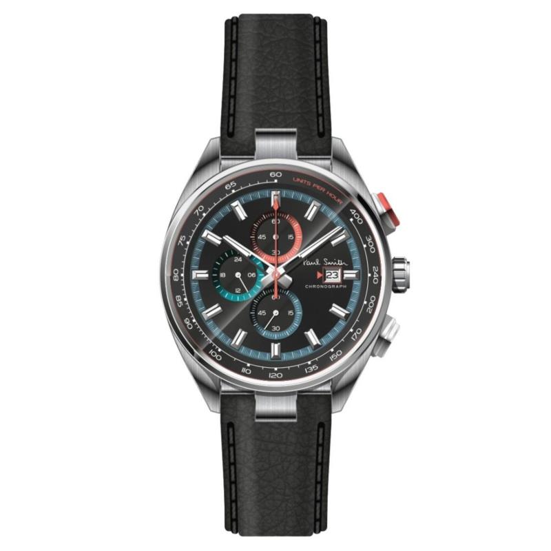 PAUL SMITH Chronograph - PS0110011, Silver case with Black Leather Strap