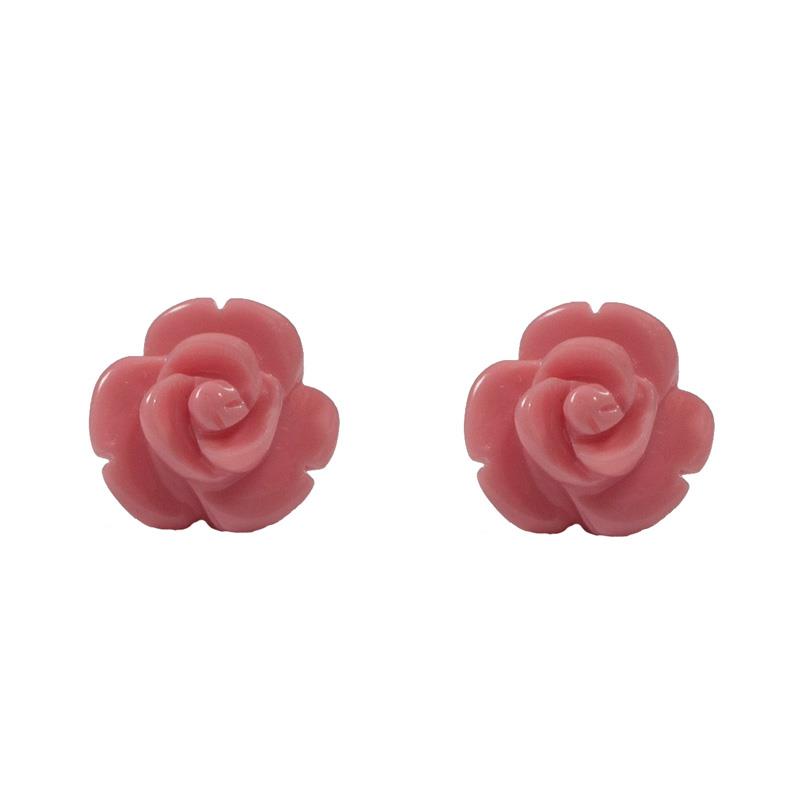 Jt Ασημένια καρφωτά σκουλαρίκια ροζ τριαντάφυλλα