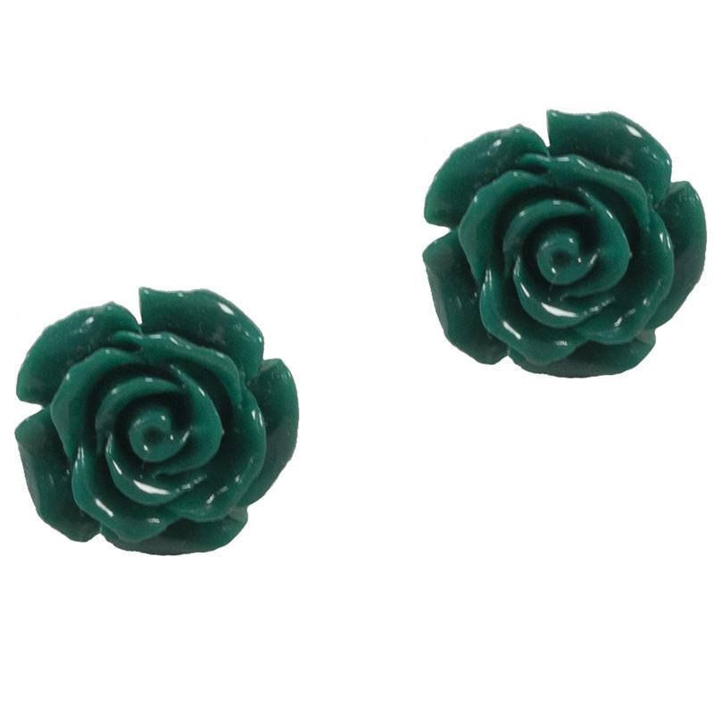 Jt Ασημένια σκουλαρίκια πράσινα κυπαρισσί τριαντάφυλλα