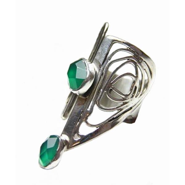 Efstathia Ασημένιο δαχτυλίδι με πράσινες πέτρες ζαντ