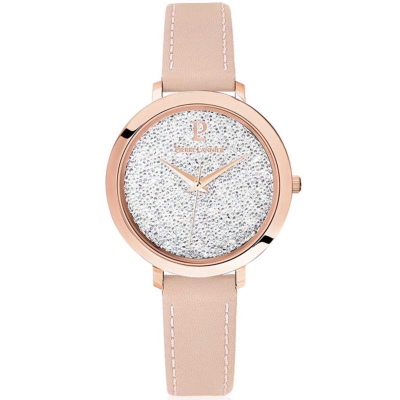PIERRE LANNIER Ladies Crystals- 105J905 Rose Gold case with Pink Leather strap