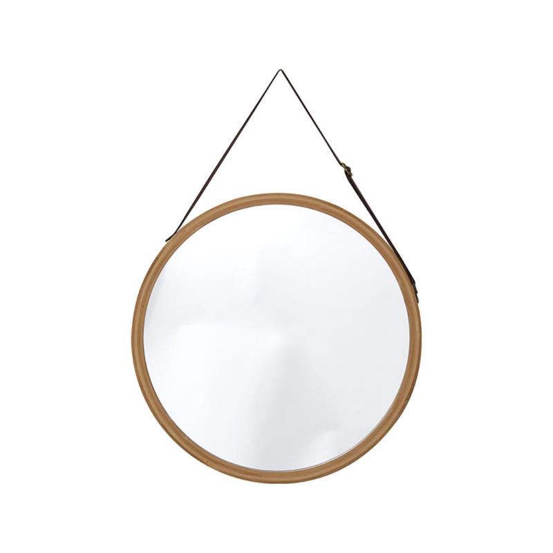 Κρεμαστός Στρογγυλός Καθρέπτης Μπάνιου με πλαίσιο από Bamboo και Λουράκι, διαμέτρου 38 cm - Aria Trade