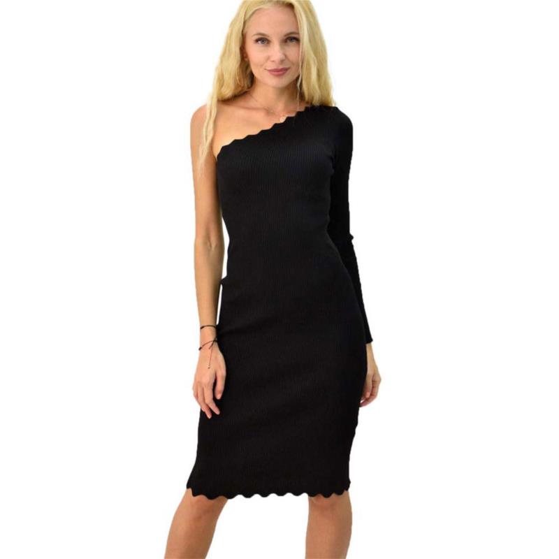 Γυναικείο φόρεμα εφαρμοστό με έναν ώμο Μαύρο 8188