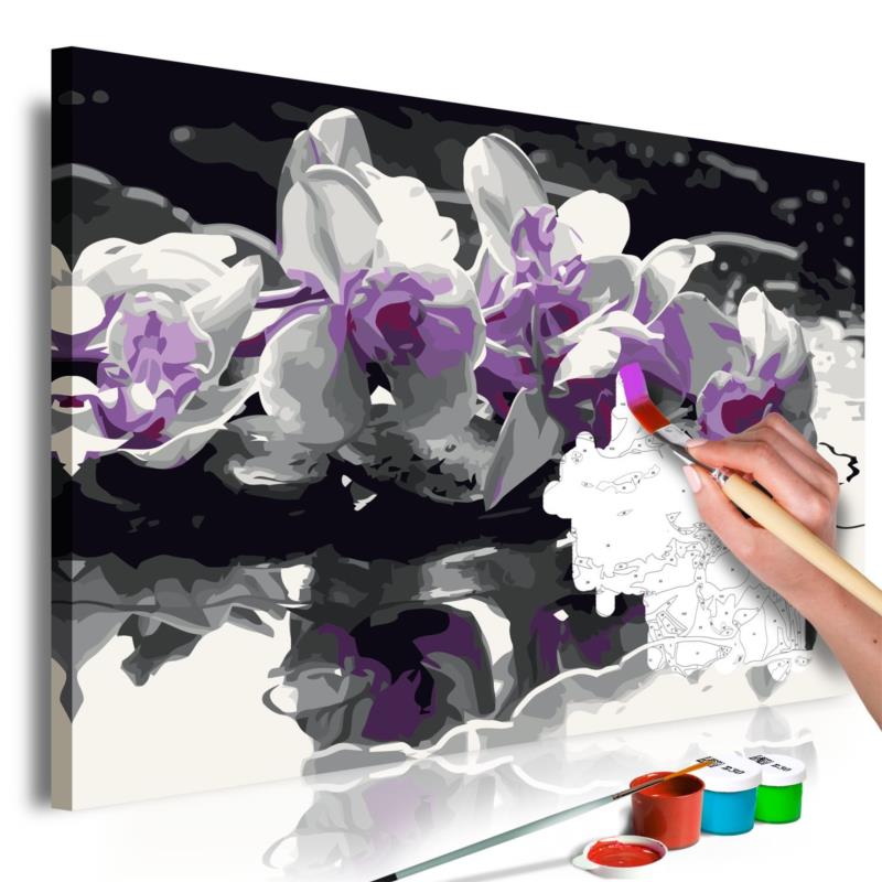 Πίνακας για να τον ζωγραφίζεις - Purple Orchid (Black Background Reflection In The Water) 60x40