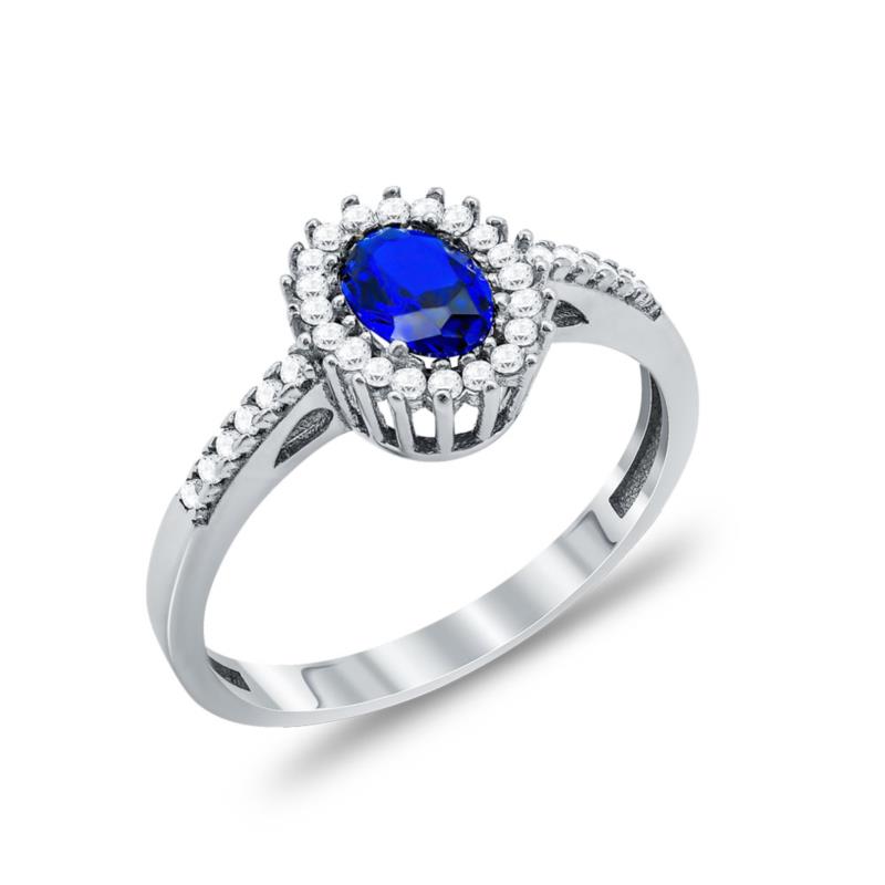 Δαχτυλίδι Μονόπετρο Με Μπλε Πέτρα Από Λευκόχρυσο Κ14 DX90696