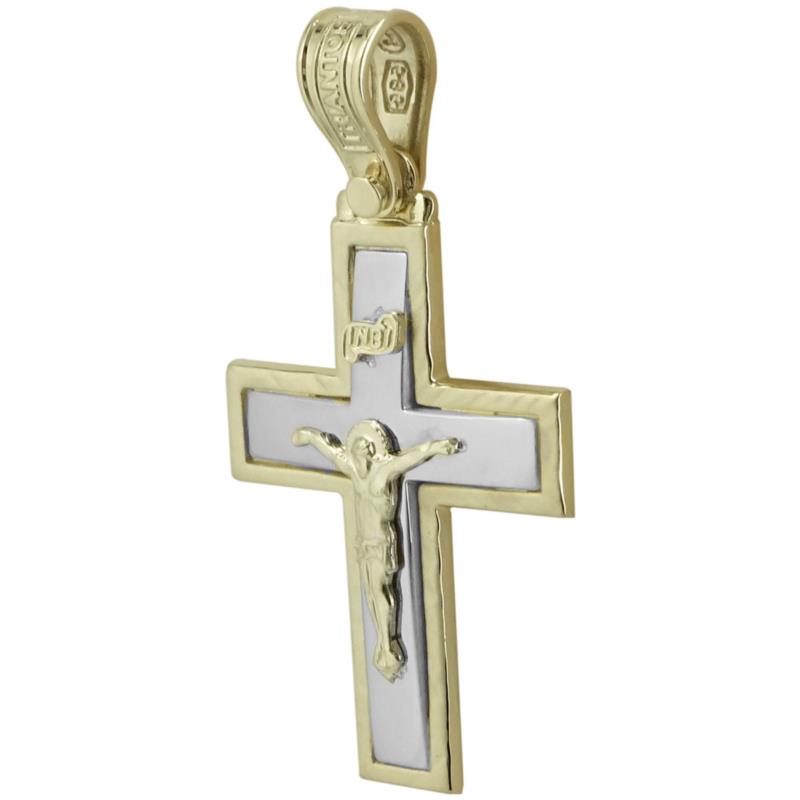 Σταυρός Βάπτισης Κ14 Δίχρωμος Χρυσός Ανδρικός ΤΡΙΑΝΤΟΣ ST1924