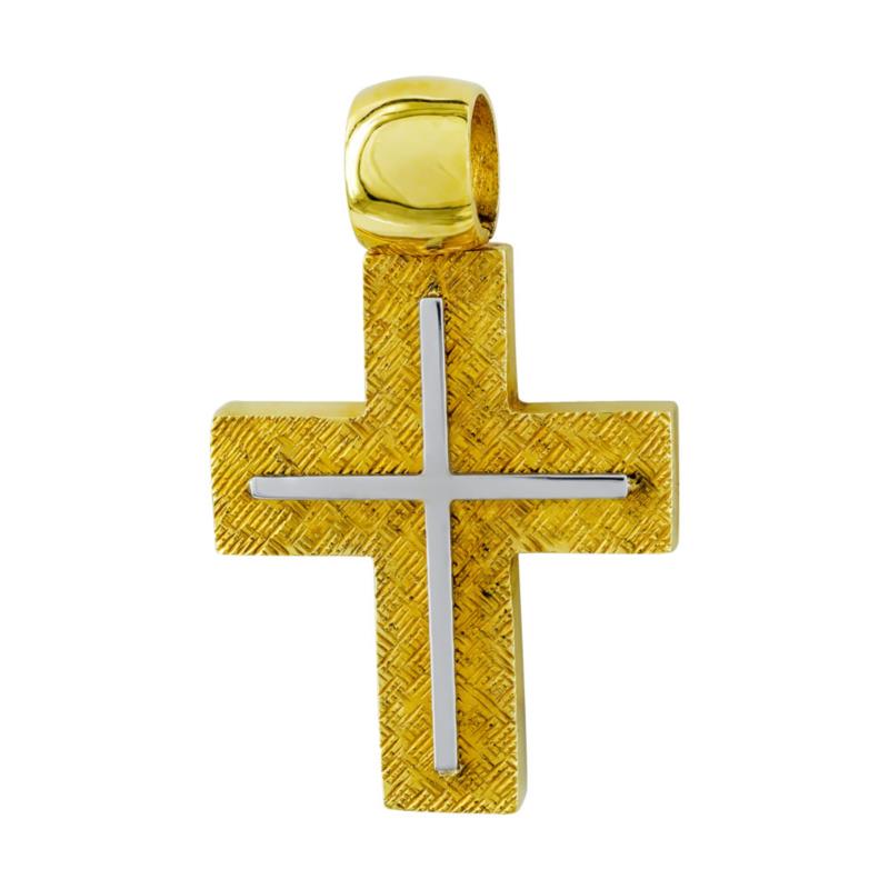 Σταυρός Βάπτισης 18Κ Δίχρωμος Χρυσός Ανδρικός ST603