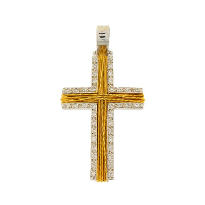 Σταυρός Βάπτισης 18Κ Δίχρωμος Χρυσός Γυναικείος ST623