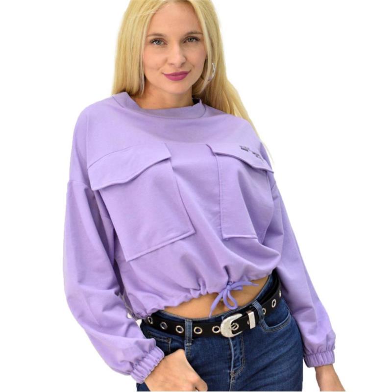 Γυναικεία μπλούζα φούτερ με τσέπες Μωβ 7950