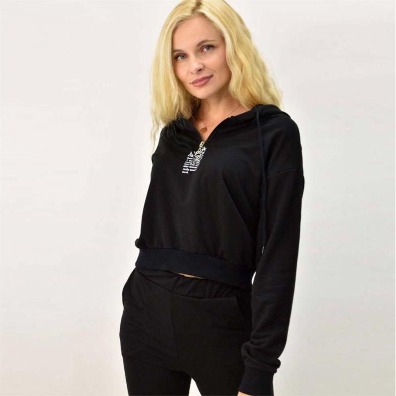 Γυναικεία μπλούζα φούτερ με τύπωμα Μαύρο 8227
