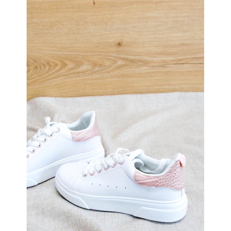 Γυναικεία λευκά Sneakers με ροζ κροκό διχρωμία LG32