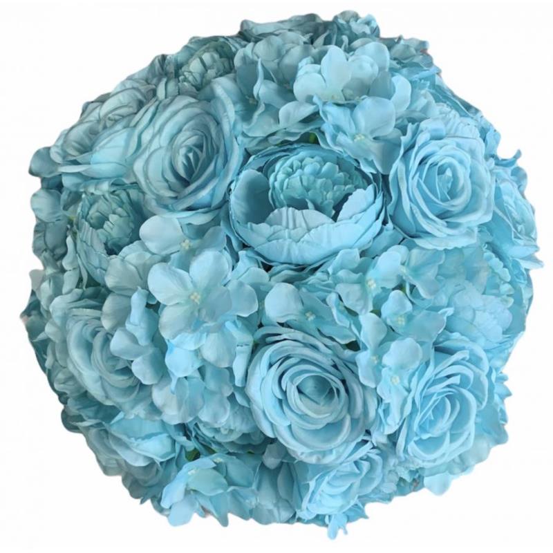 Artisti - Elena Διακοσμητική Μπάλα Λουλούδια με Γαλάζια υφασμάτινα τριαντάφυλλα 45 εκ Vintage