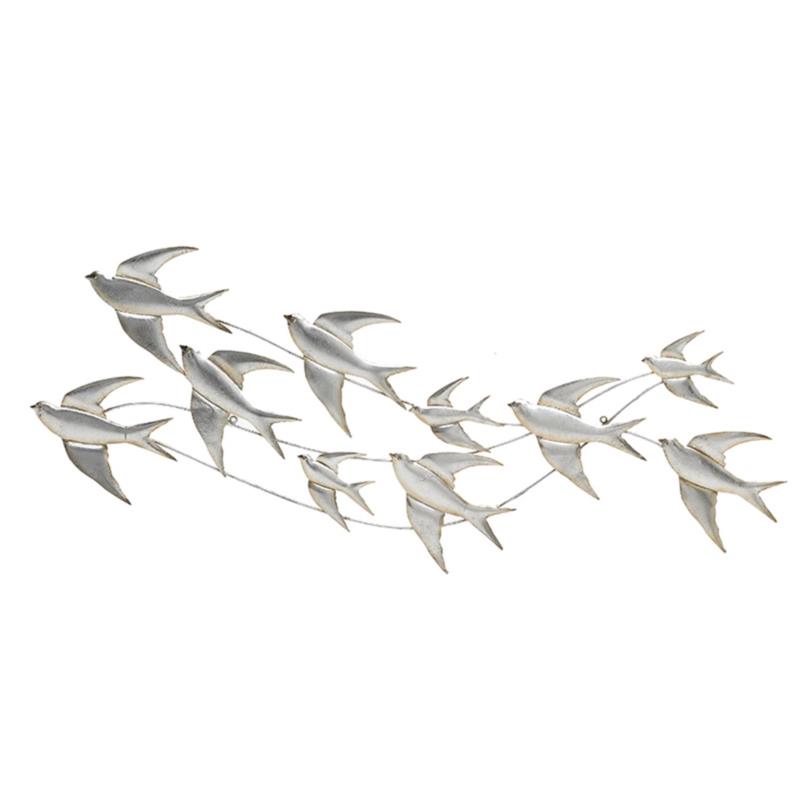 Διακοσμητικό τοίχου πουλιά μεταλλικό ασημί 122x1x45.5cm Inart 3-70-120-0006