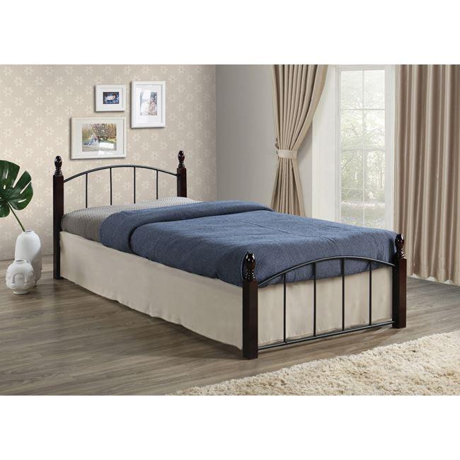 Κρεβάτι ημίδιπλο "ARAGON" από μέταλλο/ξύλο σε χρώμα καρυδί 125x210x76