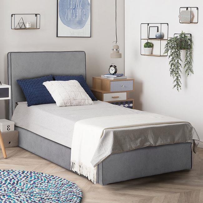 Κρεβάτι "ALLIE" ημίδιπλο υφασμάτινο σε χρώμα γκρι 110x190