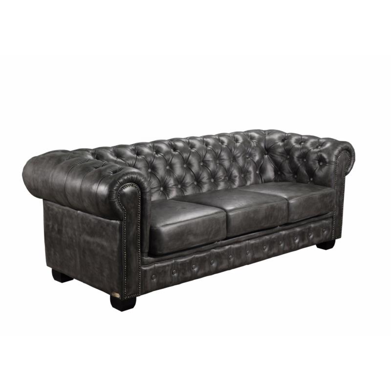 Καναπές Τριθέσιος CHESTERFIELD 689 Δέρμα Antique Grey 201x92x72cm