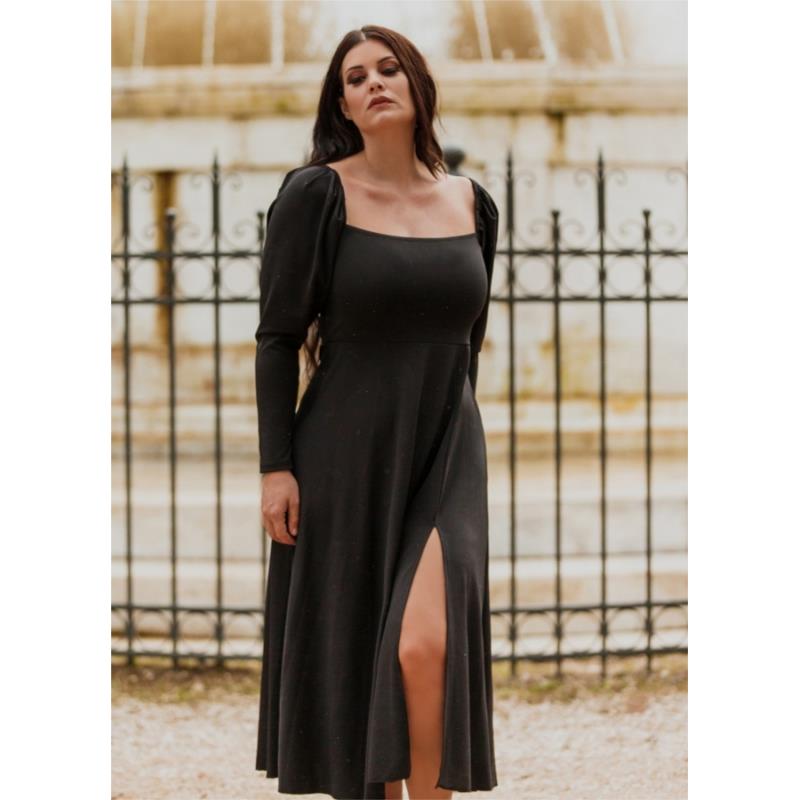 Midi κλος φόρεμα με σκίσιμο by Maria Korinthiou Collection - Μαύρο