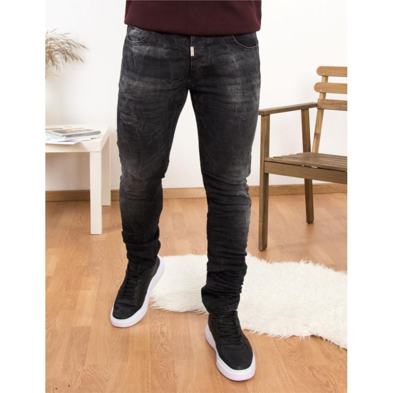 Profil ανδρικό μαύρο τζιν παντελόνι με φθορές 3029
