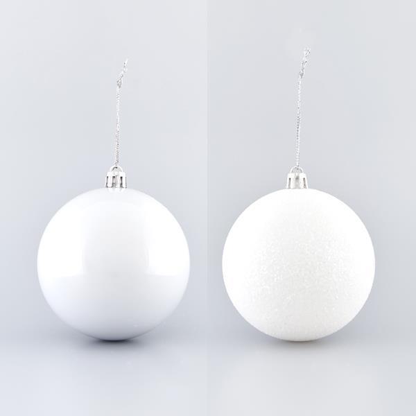 Μπάλα Πλαστικό Λευκό (2 Περλέ 4 Glitter) 8cm Σετ 6Τμχ