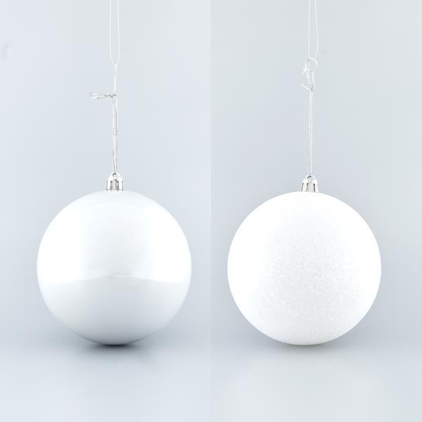 Μπάλα Πλαστικό Λευκό (2 Περλέ 4 Glitter) 10cm Σετ 6Τμχ