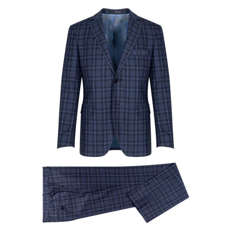 Κοστούμι Μπλε Καρό Με Γιλέκο 100% Wool (Modern Fit)