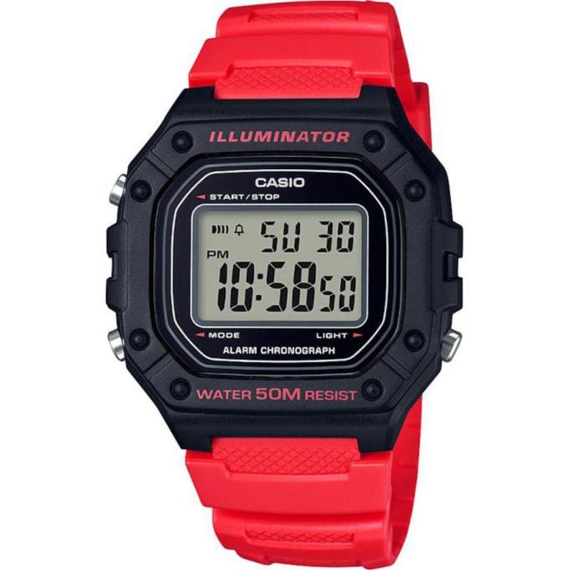 CASIO Collection - W-218H-4BVEF Black case with Red Rubber Strap