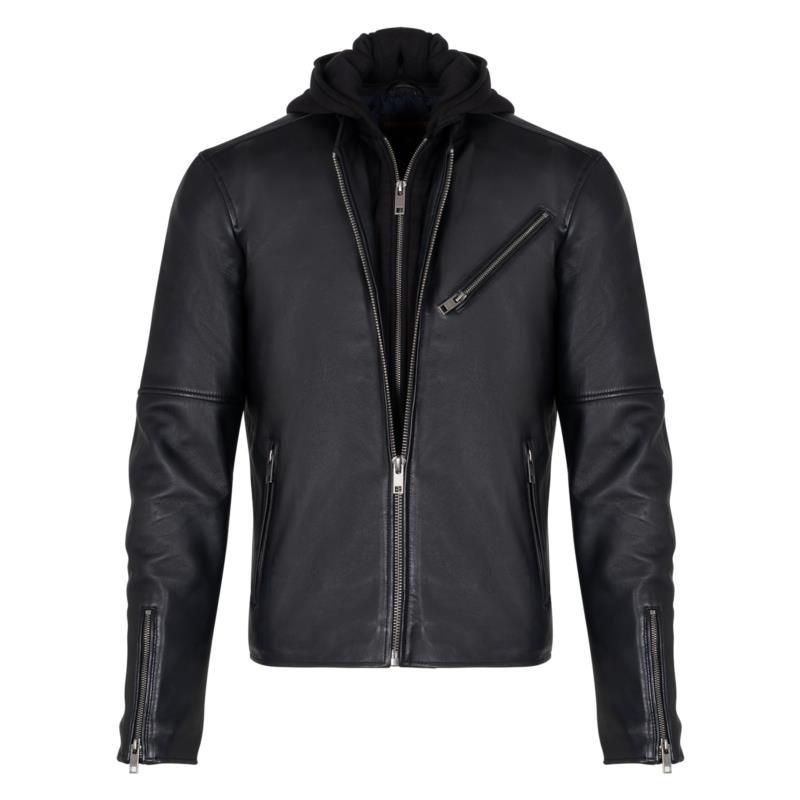 Prince Oliver Δερμάτινο Μαύρο 100% Sheep Leather Jacket με Αποσπώμενη Επένδυση (Modern Fit)