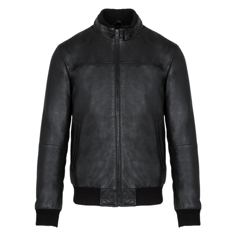 Prince Oliver Δερμάτινο Bomber Μαύρο 100% Extra Soft Sheep Leather Jacket (Modern Fit)